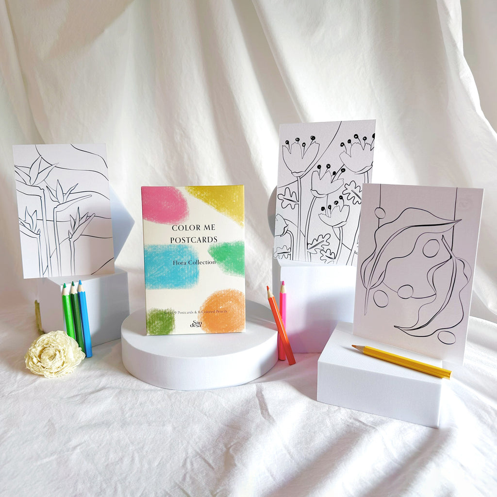 Inside Floral Color Me Postcards package