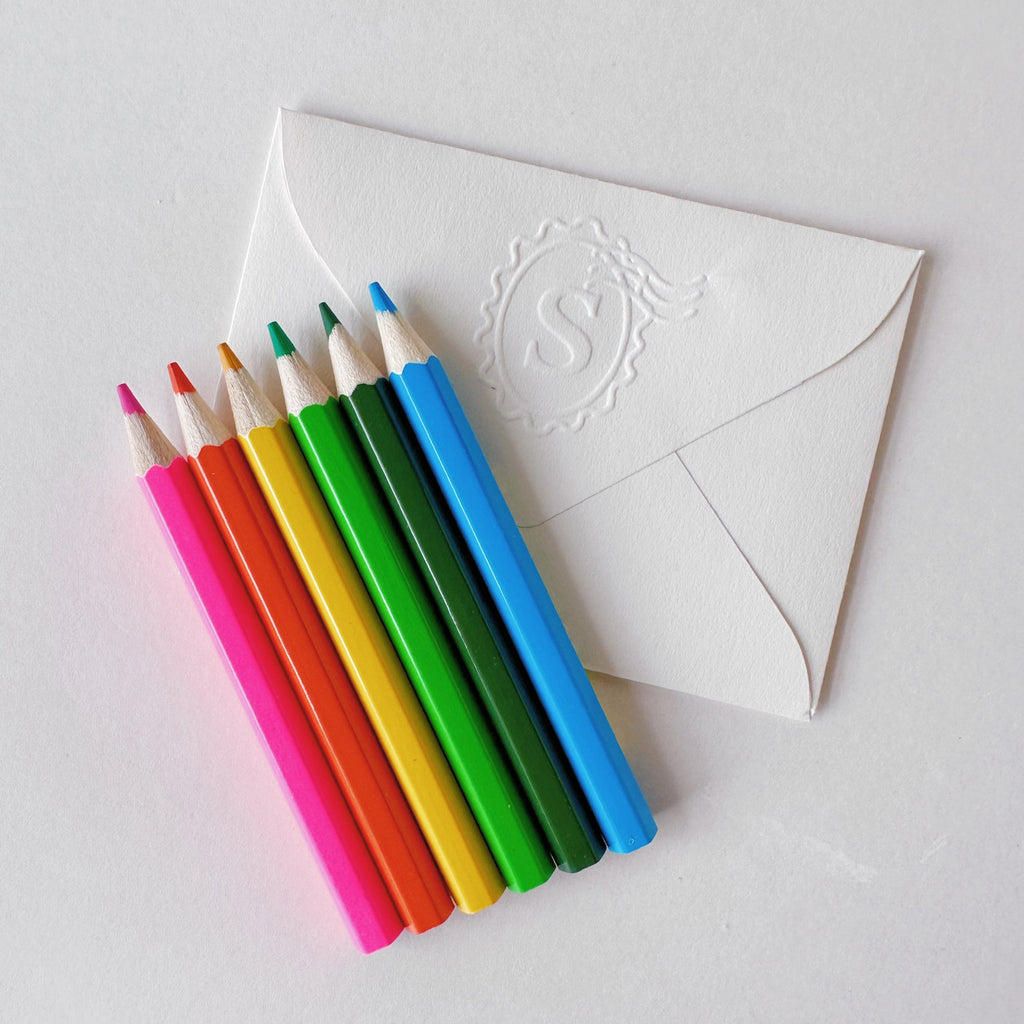 Mini colored pencils with embossed envelopes
