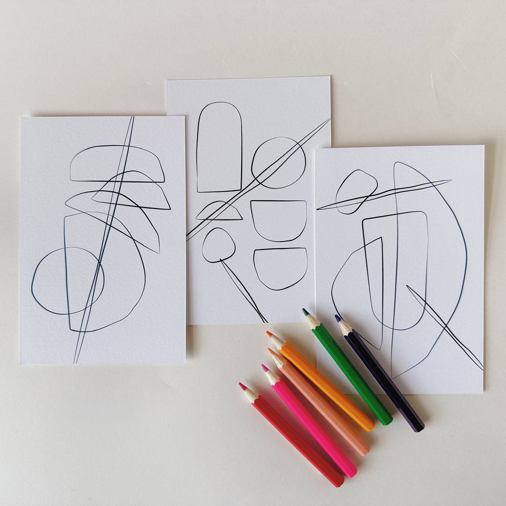 Blank abstract art color me postcards