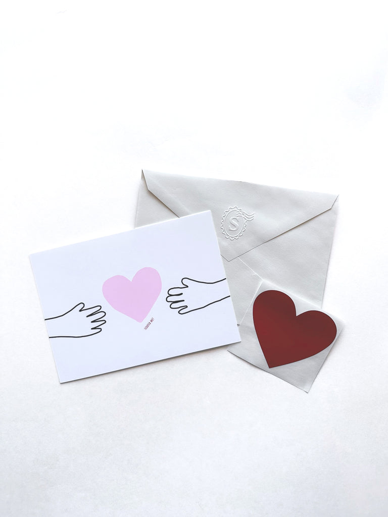 Love hugs scratch-off notecard with envelope and heart scratch-off sticker